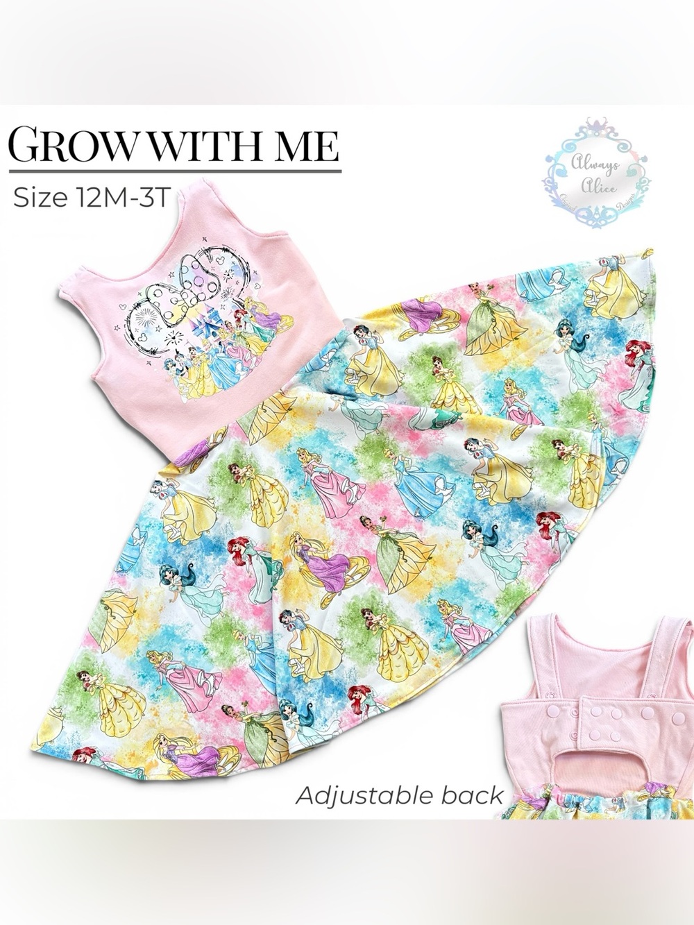 Pink Princess Print Grow-With-Me dress
